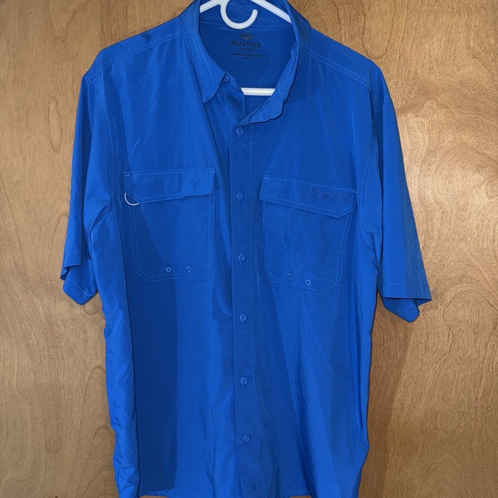 Realtree Fishing Men's Shirt Short Sleeve Vented Royal Blue Men's Large